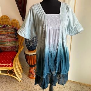 Anthropologie Holding Horses Blue Ombré Embroidered Cotton Dress! Med